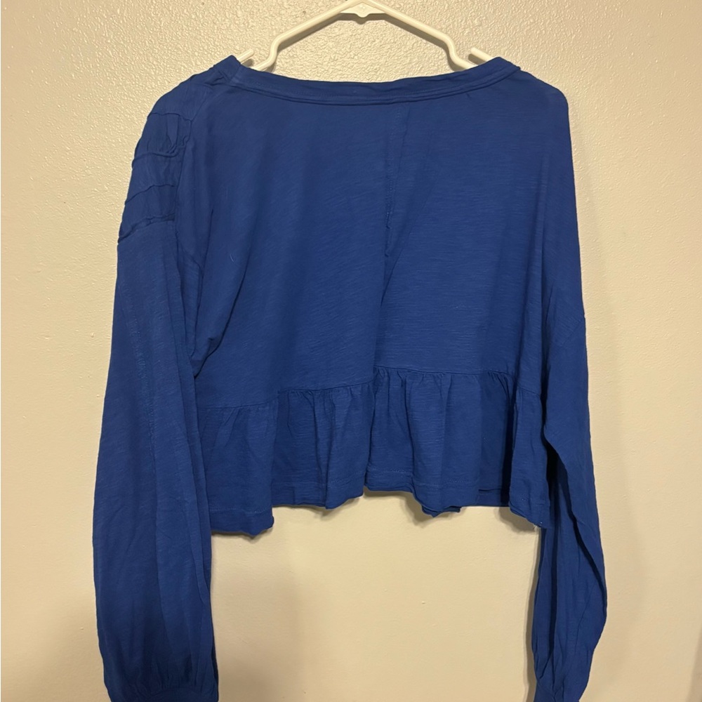 Pilcro by Anthropologie Blue Textured Babydoll Cropped Top - Medium - Picture 6 of 6